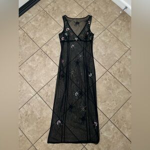 BLACK SHEER BEADED FLORAL MAXI OVERLAY